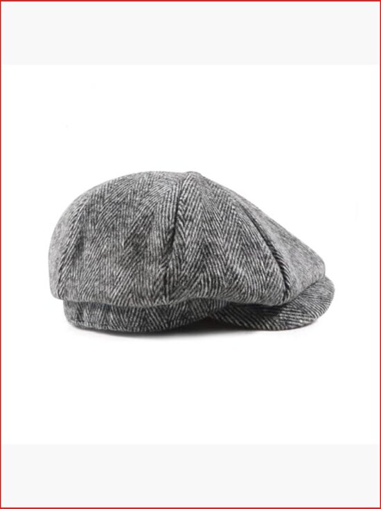 Wool Blend Newsboy Cap 8 Panel Herringbone Tweed Irish Cabbie Driving Hunting